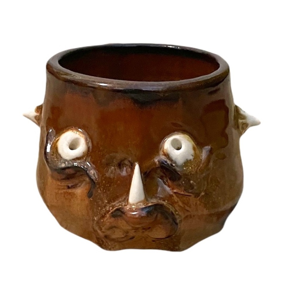 NWOT Hand Thrown Signed 3D Art‎ Pottery Stoneware Sculpture Glazed Mug Art Brown